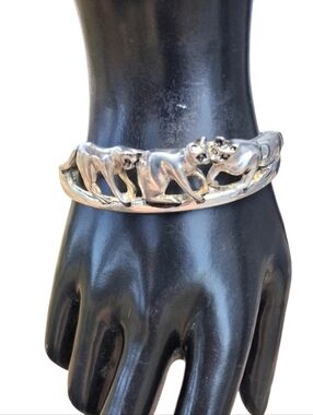 Vintage Silver Panther Cuff Bracelet | Big Cat Cheetah Jaguar Bangle